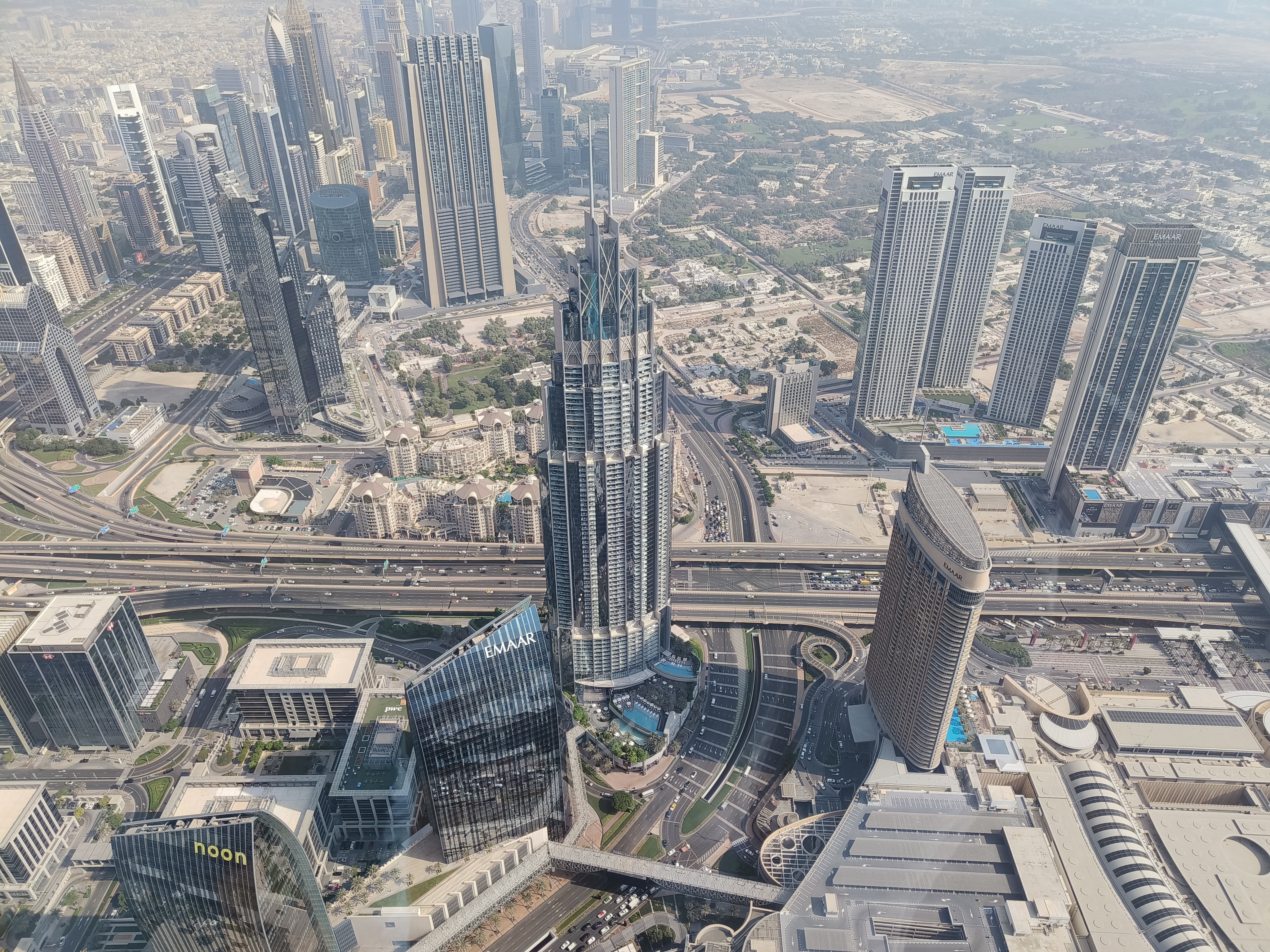 View from Burj Khalifa observation deck on the 124th floor - panoramic Dubai cityscape
